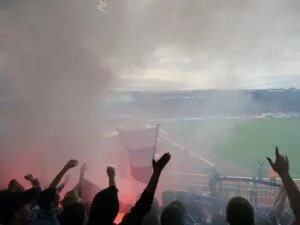 Gästeblock zu Beginn der 2. Halbzeit